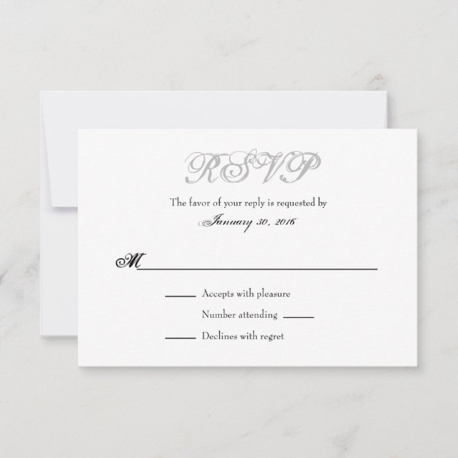 Gris Gris Blanc Plat Simple Mariage Cartes RSVP (Devant)