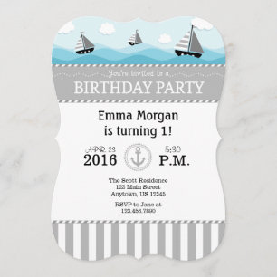 Gris Gris Bleu Nautique Anniversaire Invitation
