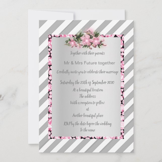 Gris Gris Fleur rose invitation nouveaux diamants  (Devant)