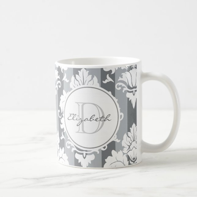 Gris Gris Frappe Damas Monogramme Mug (Droite)