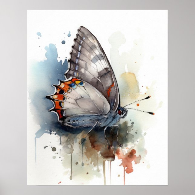 Gris Hairstreak Papillon Art Imprimer Poster (Devant)