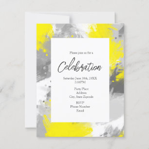 Gris Jaune Abstrait Brushstrokies Invitation