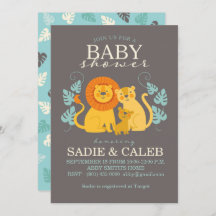 Gris, Jaune, Jungle Lion Baby shower Invitation