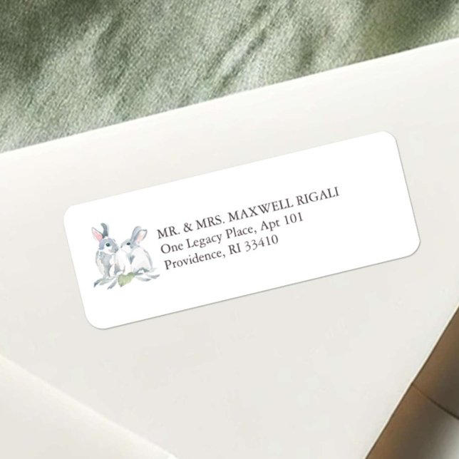 Gris Lapin Retour Adresse Enveloppe Étiquette (Easter return address labels watercolor bunny art by Victoria Grigaliunas of Do Tell A Belle)