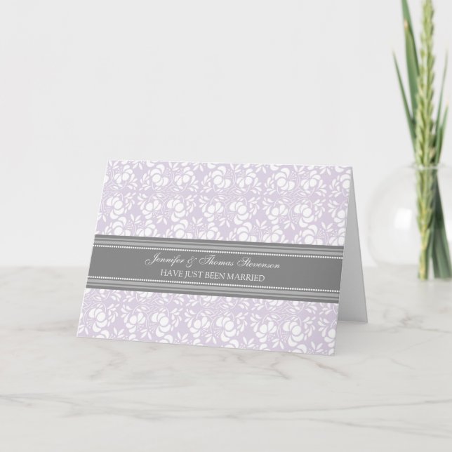 Gris Lilac Damask Juste Marié Carte Faire-part (Devant)