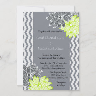 Gris Lime Vert Chevron Faire-part de mariage Flora