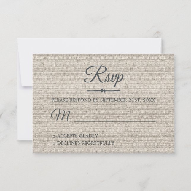 Gris Lin Chic Script Mariage Carte RSVP (Devant)