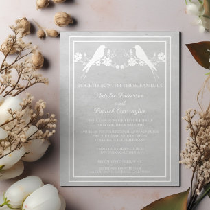 Gris Lovebird Floral Faire-part de mariage