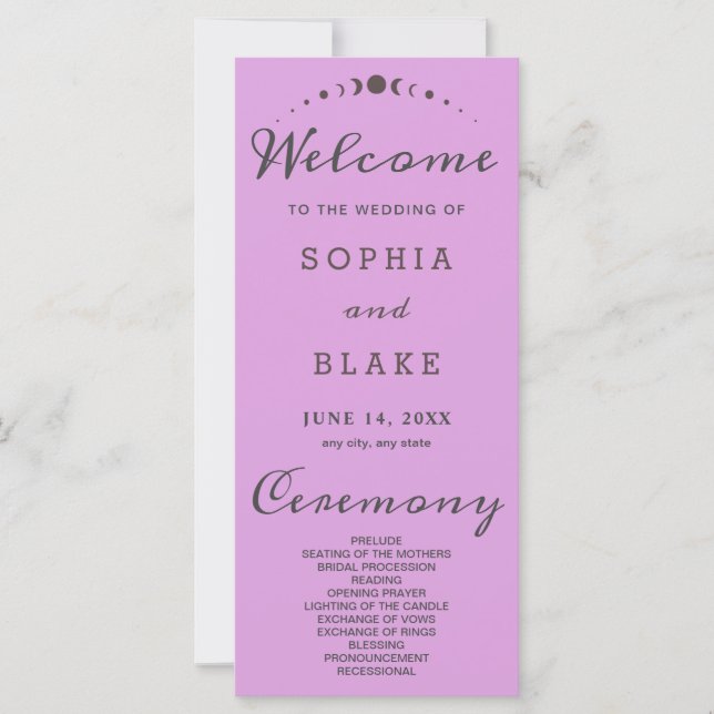 Gris Lune Phases Plum Purple Wedding Programme (Devant)