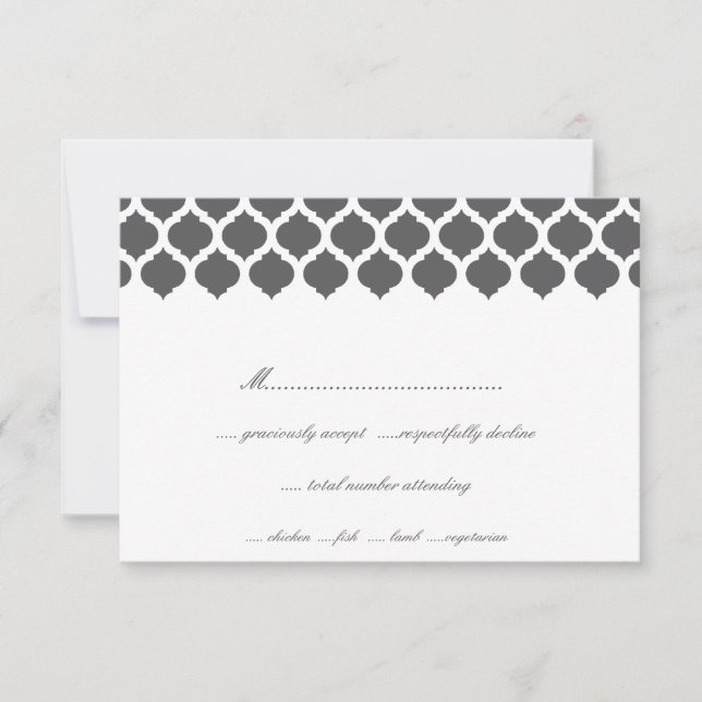 Gris Marocain Motif mariage fête RSVP Cartes (Devant)