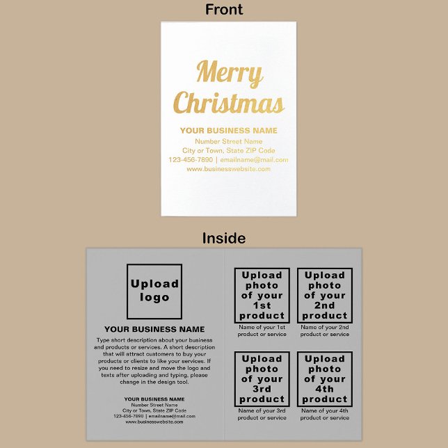 Gris marque d'affaires sur la carte à huile de Noë (Gray business brand with products or services on Christmas folded foil card.)