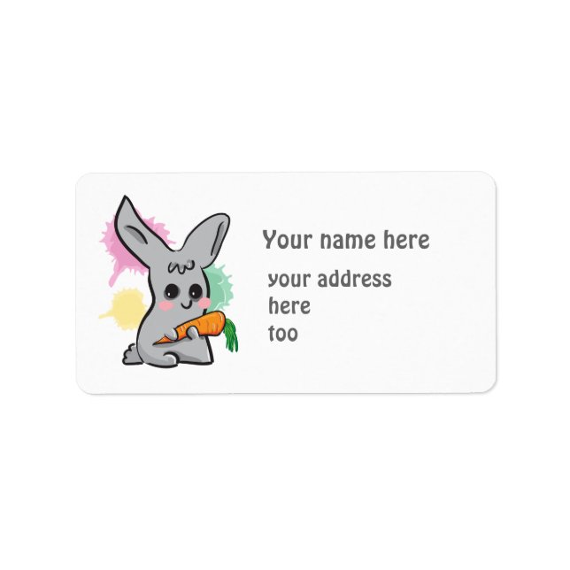 Gris mignon lapin avec étiquette de adresse carott (Devant)
