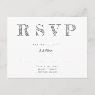 Gris moderne lettrage mariage rsvp cartes postales