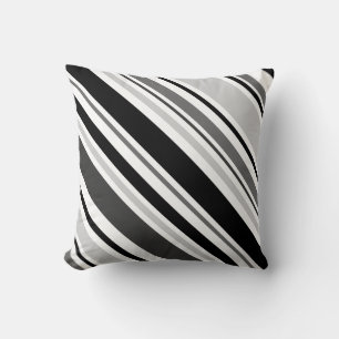 Gris moderne, noir, blanc Coussin à rayures