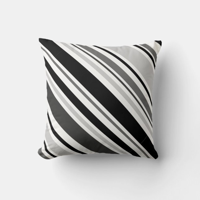 Gris moderne, noir, blanc Coussin à rayures (Recto)