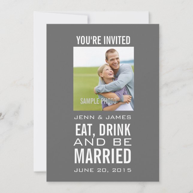 Gris moderne photo mariage invitations (Devant)