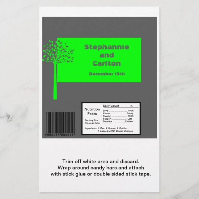 Gris/néon vert arbre Mariage grand bonbon (Devant)