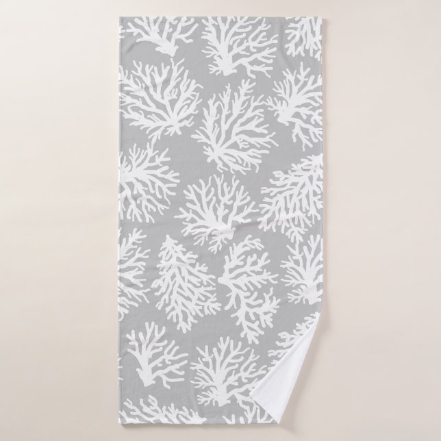 Gris neutre Moderne Blanc Plage récifs coralliens (Serviette de bain)