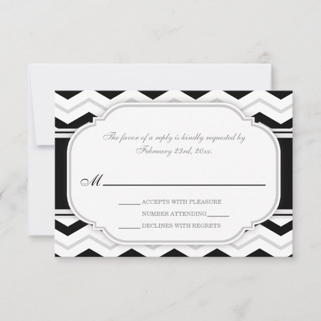 Gris & Noir Chevron Réception de mariage RSVP Cart (Devant)