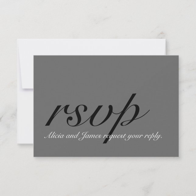 Gris, Noir, Simple RSVP de mariage avec initiale (Devant)