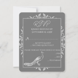 Gris Peacock Flourish Wedish Card RSVP Card