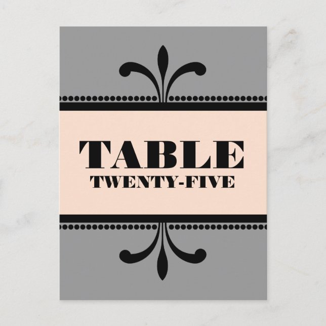 Gris/Pêche Fancy Art Déco Numéro de table Carte po (Devant)