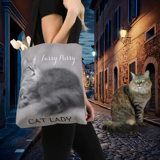 Gris Peint Crazy Chat Sac fourre-tout dame
