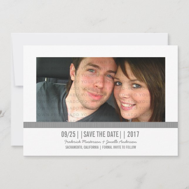 Gris photo moderne Enregistrer la date Invitation (Devant)