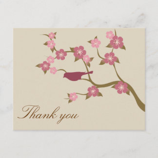 Gris plat de carte de remerciements d'oiseau mauve