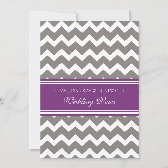 Gris Plum Chevron Mariage Invitations de renouvell (Devant)
