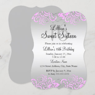 Gris rose floral brun doux 16 Invitation