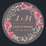 Gris rose floral Wreath Wedding Favor Sticker<br><div class="desc">Vintage et rustique couronne florale merci sticker mariage. Belle aquarelle dessinant des fleurs et des feuilles avec des baies roses. Monogramme autocollant avec initiales de mariée et de mariée. Customisez le libellé pour la faveur de mariage du printemps, la faveur de la fête pour le étiquette pour la douche nuptiale,...</div>