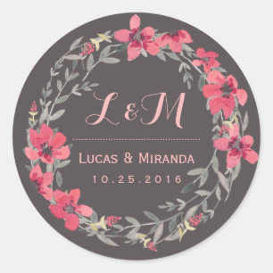 Gris rose floral Wreath Wedding Favor Sticker