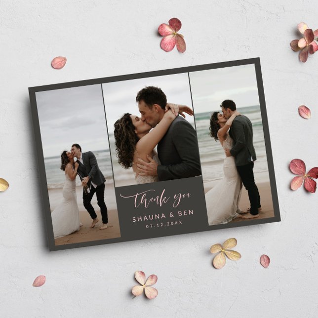 Gris rose lin Retour 3 Photos Mariage Merci (Créateur téléchargé)