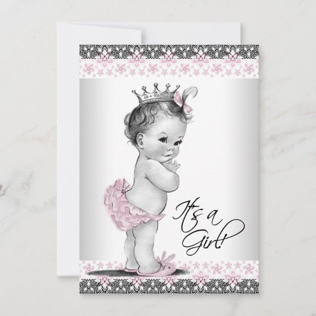 Gris rose Vintage Princesse Bébé Douche Invitation (Devant)