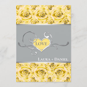 Gris, Roses Jaunes Faire-part de mariage 2