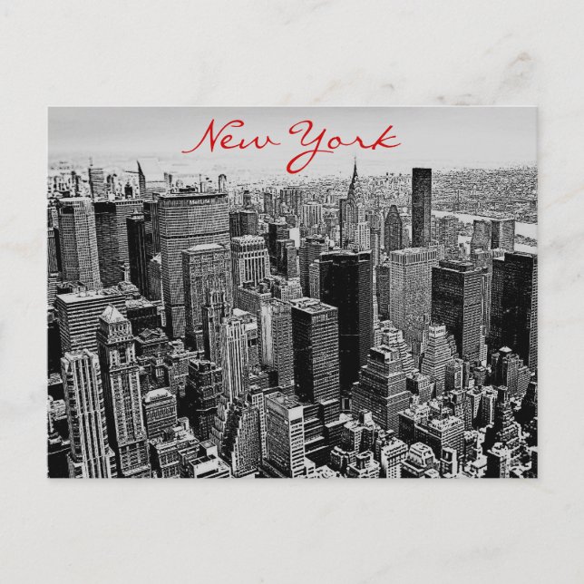 Gris Rouge Script New York City Carte postale (Devant)