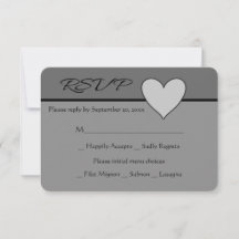 Gris RSVP Cœur Amour Gris & Noir Mariage