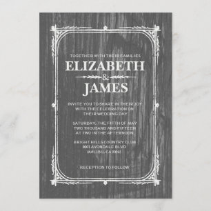Gris Rustique Grange Bois de mariage Invitations