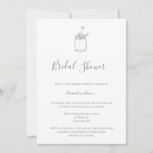 Gris rustique mason jarre nuptiale invitations dou (Devant)