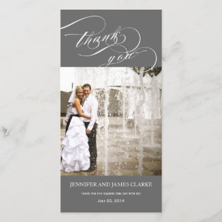 Gris script personnalisé Mariage photo Merci