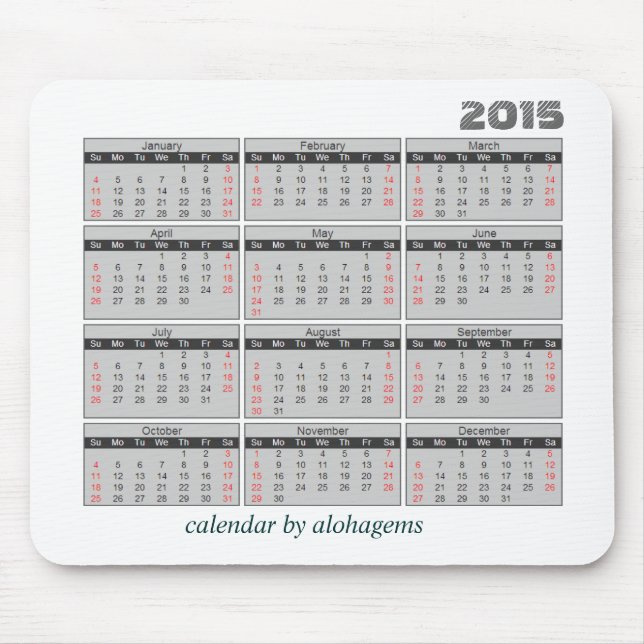 Gris simple de tapis de souris de 2015 calendriers (Devant)