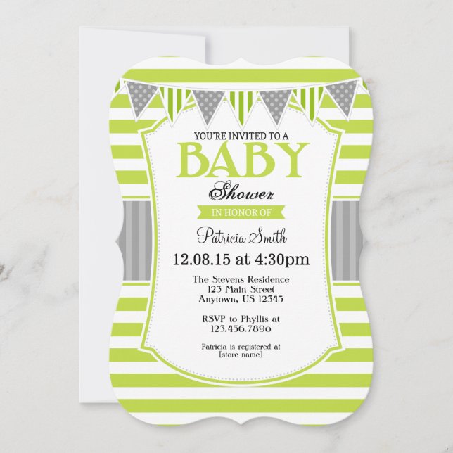 Gris vert citron citron Baby shower Invitation (Devant)