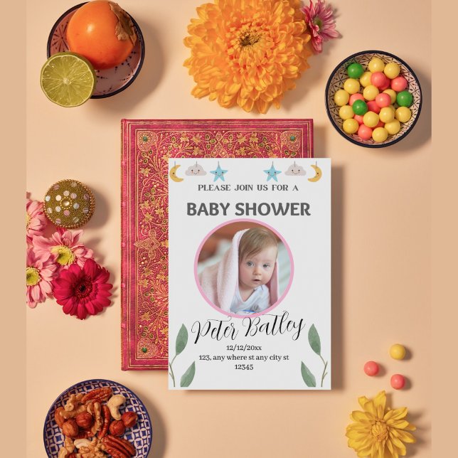 Gris vert moderne Baby shower carte d'invitation (Créateur téléchargé)