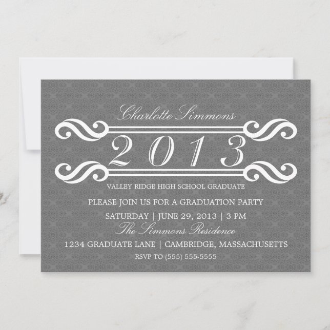 Gris Vintage Damask 2013 Graduation Invitation (Devant)
