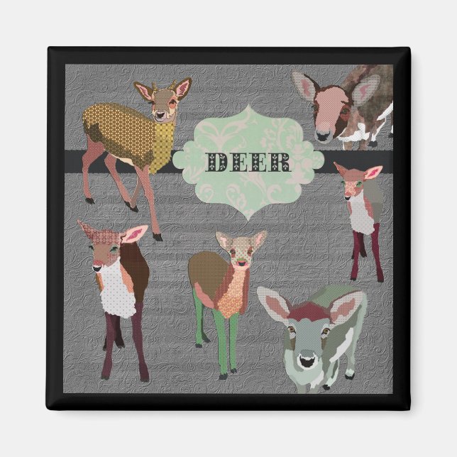 Gris Vintage Deer Magnet (Devant)