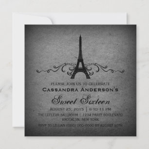 Gris Vintage Français Plourish Sweet 16 Invitation