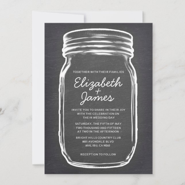Gris Vintage Mason Jar Mariage Invitations (Devant)