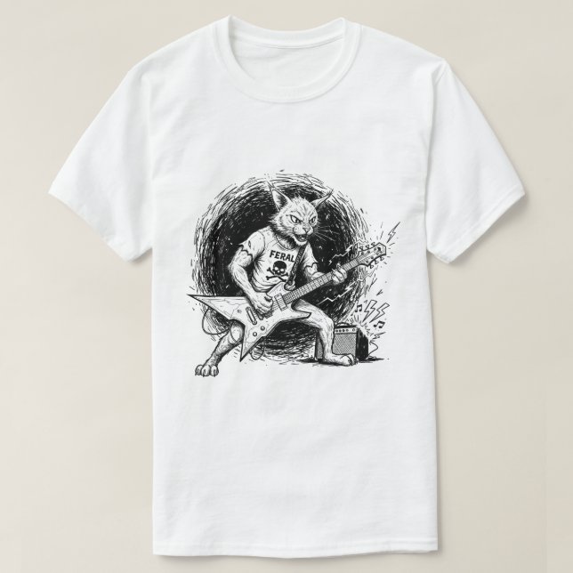 Gritty Ink Cat Guitar T-Shirt for Men (Design devant)