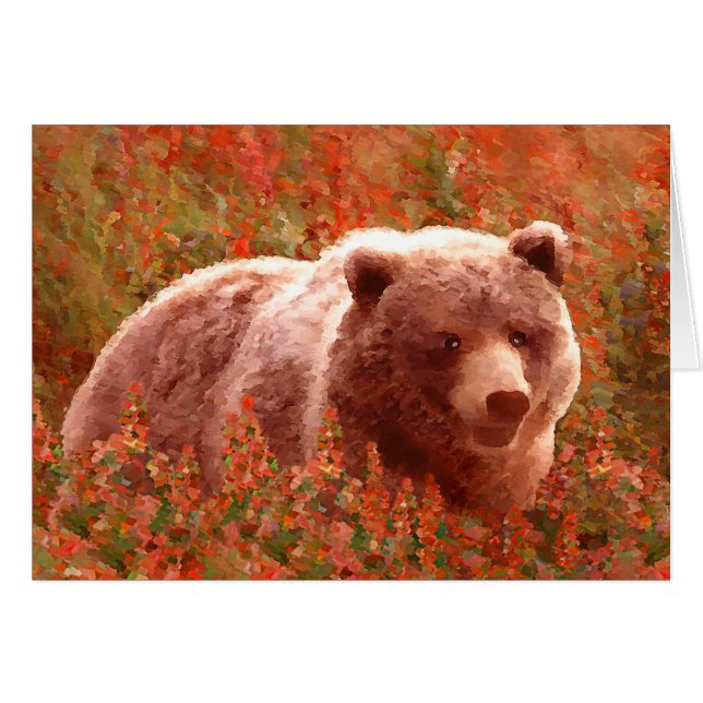 Grizzly Bear Cub dans Fireweed Peinture Art de la  (Devant horizontal)